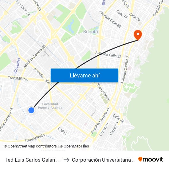 Ied Luis Carlos Galán (Ak 50 - Cl 1g) to Corporación Universitaria Iberoamericana map