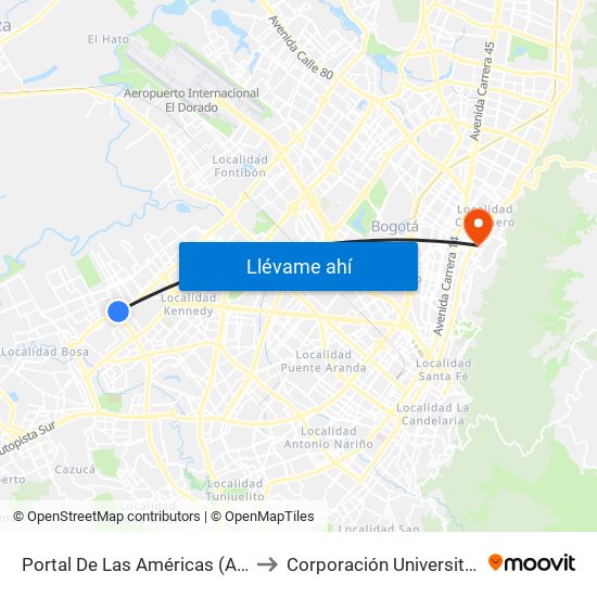 Portal De Las Américas (Av. V/cio - Av. C. De Cali) to Corporación Universitaria Iberoamericana map