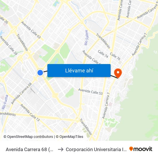 Avenida Carrera 68 (Ac 26 - Kr 68) to Corporación Universitaria Iberoamericana map