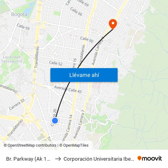 Br. Parkway (Ak 19 - Ac 34) to Corporación Universitaria Iberoamericana map