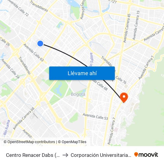 Centro Renacer Dabs (Kr 77a - Cl 64j) to Corporación Universitaria Iberoamericana map