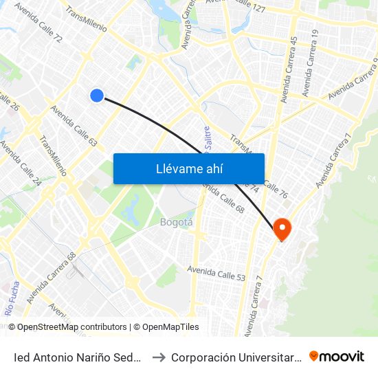 Ied Antonio Nariño Sede A (Kr 77a - Cl 68) to Corporación Universitaria Iberoamericana map