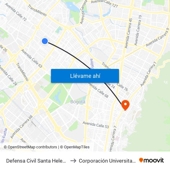 Defensa Civil Santa Helenita (Kr 77a - Cl 69a) to Corporación Universitaria Iberoamericana map