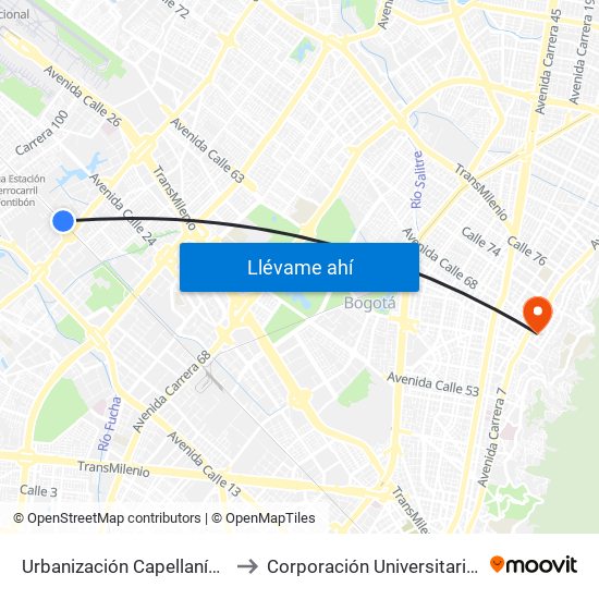 Urbanización Capellanía (Ac 22 - Kr 87c) to Corporación Universitaria Iberoamericana map