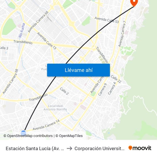 Estación Santa Lucía (Av. Caracas - Dg 45c Sur) to Corporación Universitaria Iberoamericana map