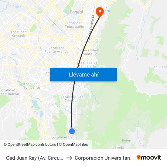 Ced Juan Rey (Av. Circunvalar - Cl 70 Sur) to Corporación Universitaria Iberoamericana map