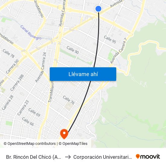 Br. Rincón Del Chicó (Ak 15 - Cl 101) (A) to Corporación Universitaria Iberoamericana map