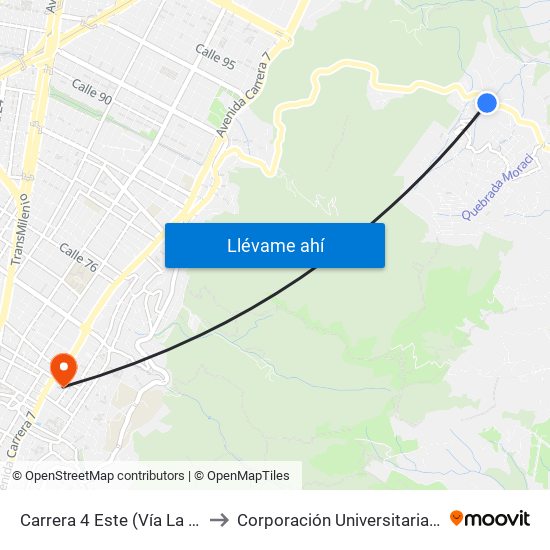 Carrera 4 Este (Vía La Calera Km 4,5) to Corporación Universitaria Iberoamericana map