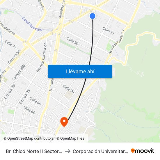Br. Chicó Norte II Sector (Ak 15 - Cl 97) (A) to Corporación Universitaria Iberoamericana map