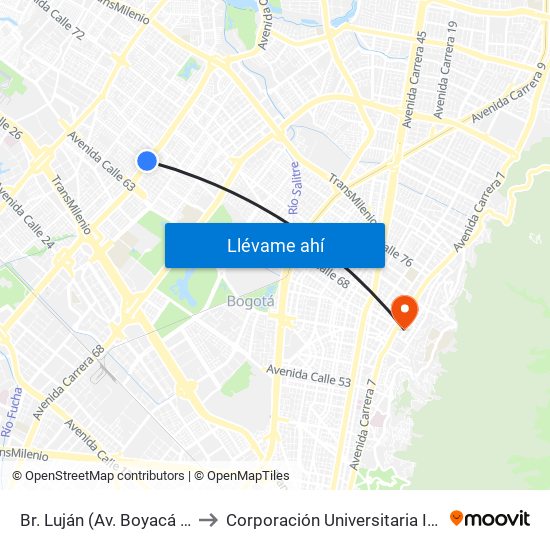 Br. Luján (Av. Boyacá - Cl 64h) (A) to Corporación Universitaria Iberoamericana map