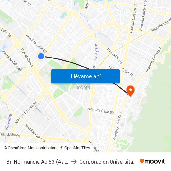 Br. Normandía Ac 53 (Av. Boyacá - Ac 53) (A) to Corporación Universitaria Iberoamericana map