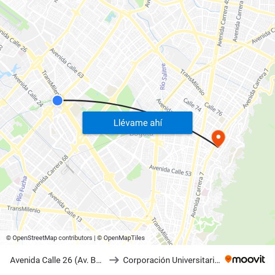 Avenida Calle 26 (Av. Boyacá - Ac 26) (A) to Corporación Universitaria Iberoamericana map