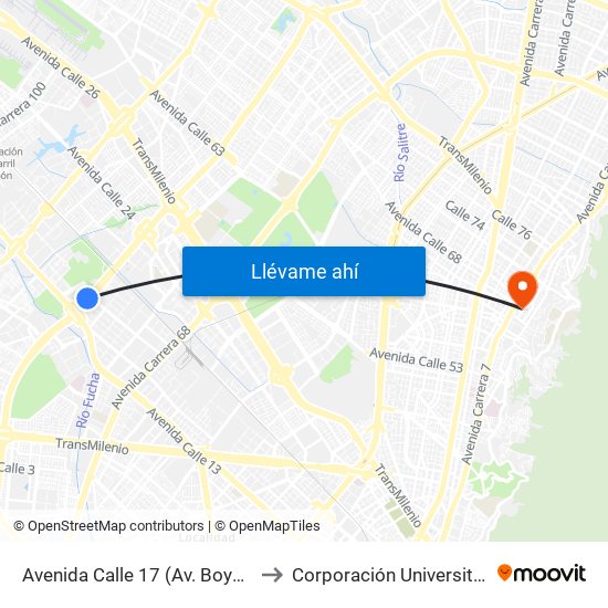 Avenida Calle 17 (Av. Boyacá - Av. Centenario) (A) to Corporación Universitaria Iberoamericana map