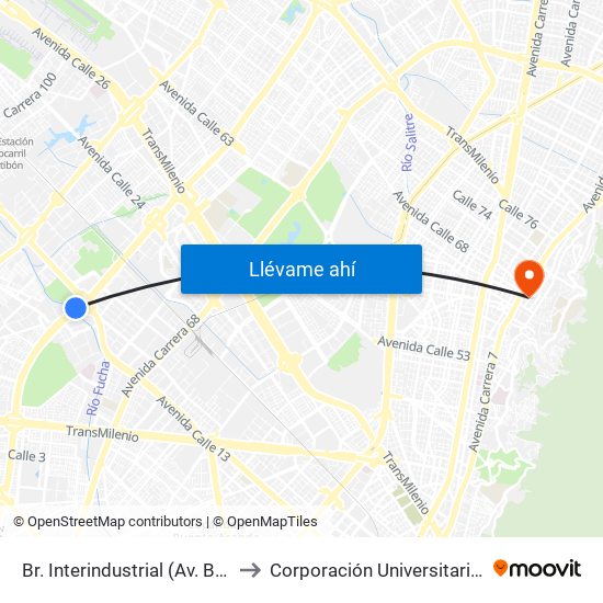 Br. Interindustrial (Av. Boyacá - Cl 13) (A) to Corporación Universitaria Iberoamericana map