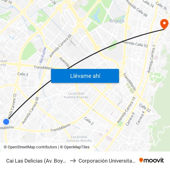Cai Las Delicias (Av. Boyacá - Cl 43c Sur) (A) to Corporación Universitaria Iberoamericana map