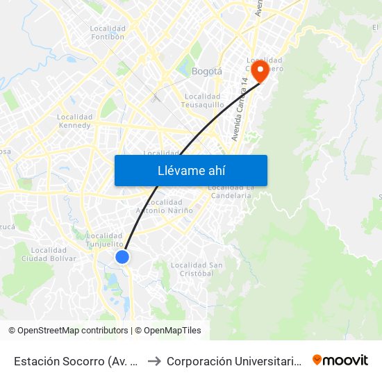 Estación Socorro (Av. Caracas - Kr 15) to Corporación Universitaria Iberoamericana map
