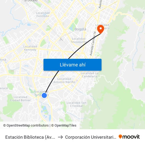 Estación Biblioteca (Av. V/cio - Cl 51 Sur) to Corporación Universitaria Iberoamericana map