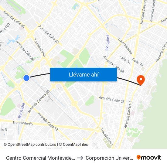 Centro Comercial Montevideo Plaza (Av. Boyacá - Cl 21) (A) to Corporación Universitaria Iberoamericana map