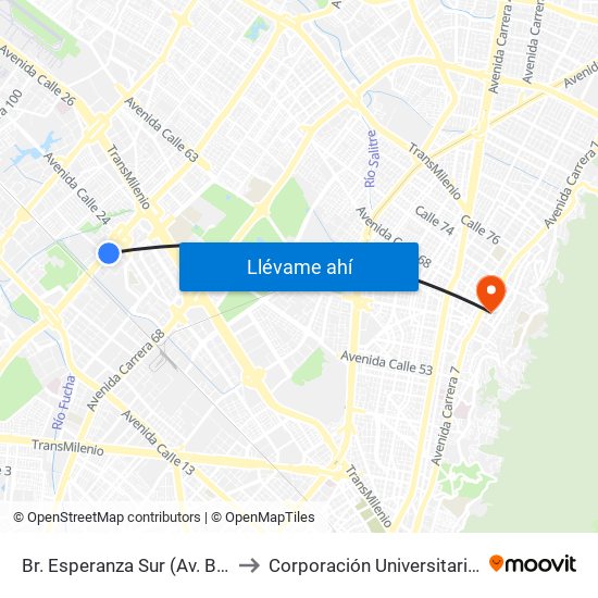 Br. Esperanza Sur (Av. Boyacá - Cl 23) (A) to Corporación Universitaria Iberoamericana map