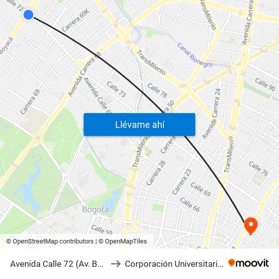Avenida Calle 72 (Av. Boyacá - Ac 72) (A) to Corporación Universitaria Iberoamericana map