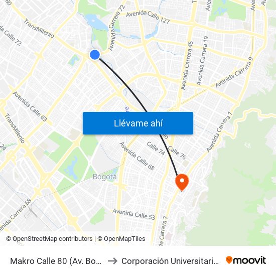 Makro Calle 80 (Av. Boyacá - Ac 80) (A) to Corporación Universitaria Iberoamericana map