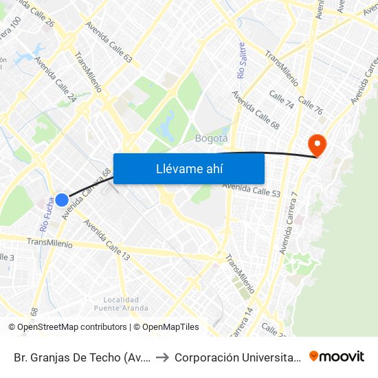 Br. Granjas De Techo (Av. Centenario - Kr 65) to Corporación Universitaria Iberoamericana map