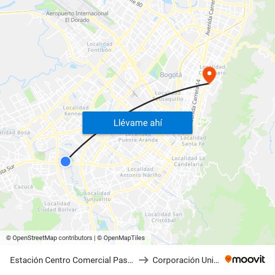 Estación Centro Comercial Paseo Villa Del Río - Madelena (Auto Sur - Kr 66a) to Corporación Universitaria Iberoamericana map
