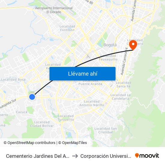 Cementerio Jardines Del Apogeo (Auto Sur - Tv 74) to Corporación Universitaria Iberoamericana map