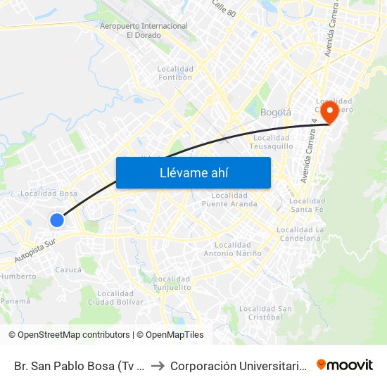 Br. San Pablo Bosa (Tv 78l - Cl 69a Sur) to Corporación Universitaria Iberoamericana map