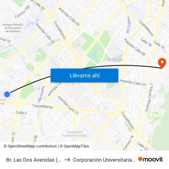 Br. Las Dos Avenidas (Tv 78c - Dg 7a) to Corporación Universitaria Iberoamericana map