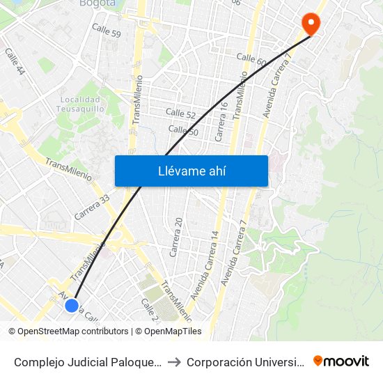 Complejo Judicial Paloquemao (Ac 19 - Kr 28a) (A) to Corporación Universitaria Iberoamericana map