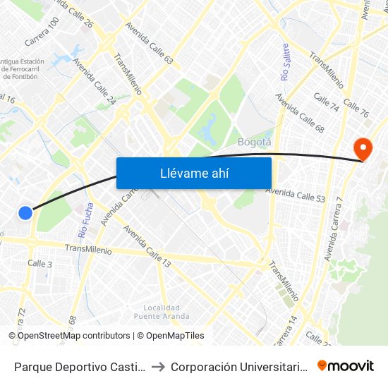 Parque Deportivo Castilla (Ac 8 - Kr 73) to Corporación Universitaria Iberoamericana map