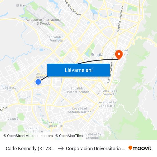 Cade Kennedy (Kr 78k - Cl 37a Sur) to Corporación Universitaria Iberoamericana map