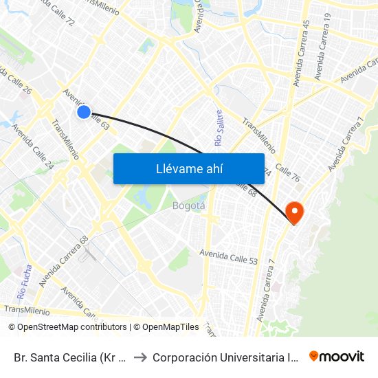 Br. Santa Cecilia (Kr 77a - Cl 55) to Corporación Universitaria Iberoamericana map