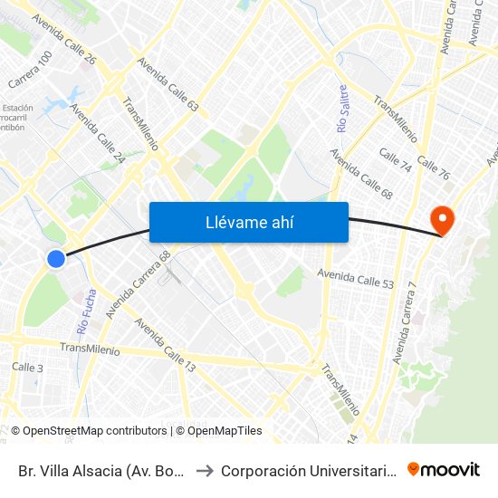 Br. Villa Alsacia (Av. Boyacá - Cl 12a) (A) to Corporación Universitaria Iberoamericana map