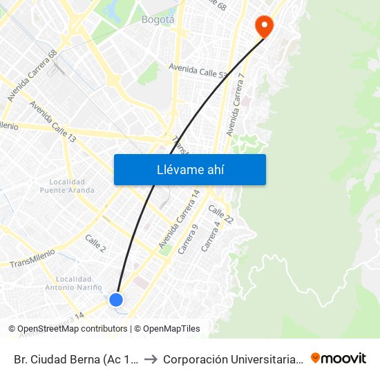 Br. Ciudad Berna (Ac 11 Sur - Kr 12c) to Corporación Universitaria Iberoamericana map