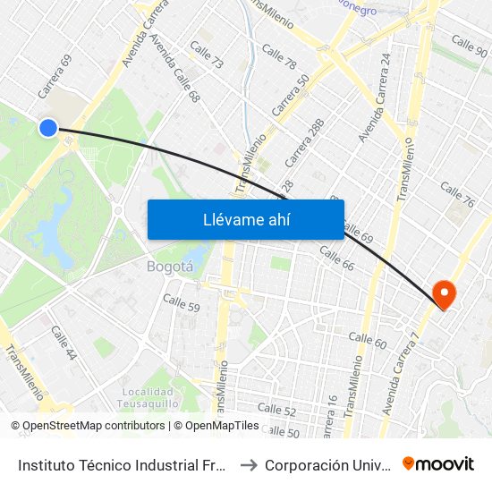 Instituto Técnico Industrial Francisco José De Caldas (Ac 63 - Ak 68) to Corporación Universitaria Iberoamericana map