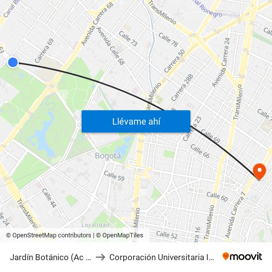 Jardín Botánico (Ac 63 - Kr 69l) to Corporación Universitaria Iberoamericana map