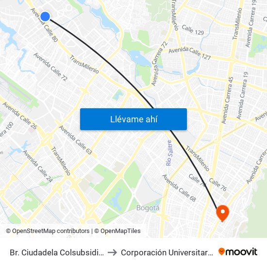 Br. Ciudadela Colsubsidio (Kr 114 - Ac 80) to Corporación Universitaria Iberoamericana map