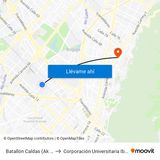 Batallón Caldas (Ak 50 - Cl 19) to Corporación Universitaria Iberoamericana map