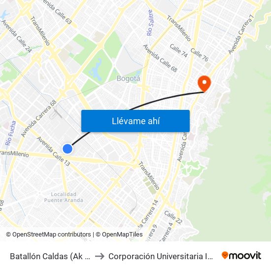 Batallón Caldas (Ak 50 - Ac 17) to Corporación Universitaria Iberoamericana map