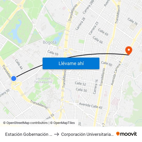 Estación Gobernación (Ac 26 - Kr 54) to Corporación Universitaria Iberoamericana map