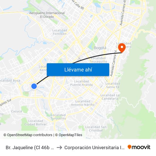 Br. Jaqueline (Cl 46b Sur - Kr 77v) to Corporación Universitaria Iberoamericana map