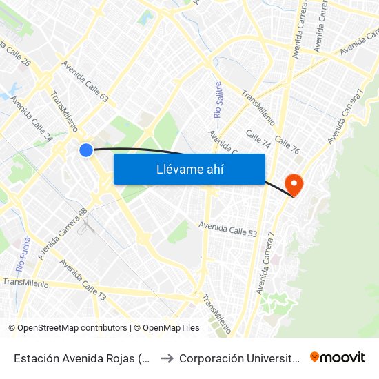 Estación Avenida Rojas (Ac 26 - Kr 69d Bis) (A) to Corporación Universitaria Iberoamericana map