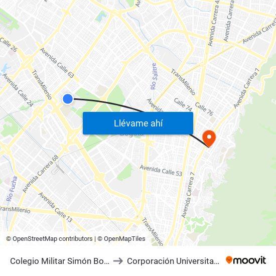 Colegio Militar Simón Bolívar (Ak 70 - Cl 51) to Corporación Universitaria Iberoamericana map