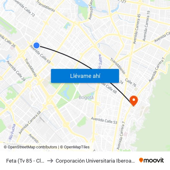 Feta (Tv 85 - Cl 64a) to Corporación Universitaria Iberoamericana map