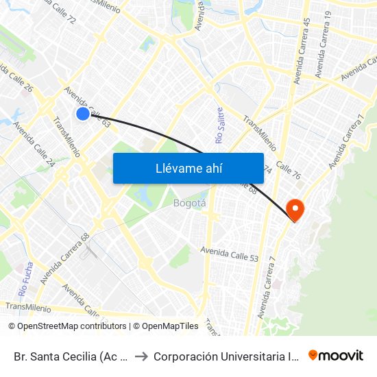 Br. Santa Cecilia (Ac 53 - Kr 77c) to Corporación Universitaria Iberoamericana map