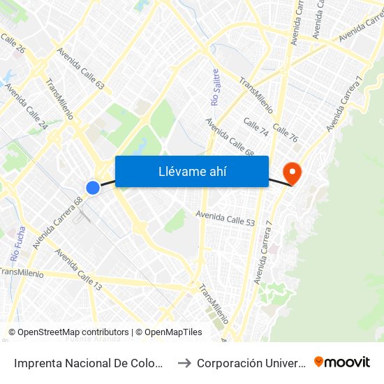 Imprenta Nacional De Colombia (Ak 68 - Av. Esperanza) (A) to Corporación Universitaria Iberoamericana map