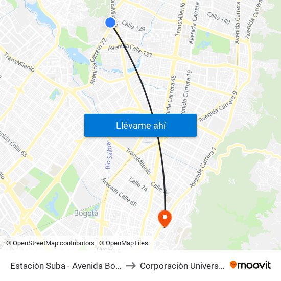 Estación Suba - Avenida Boyacá (Av. Boyacá - Cl 128a) to Corporación Universitaria Iberoamericana map