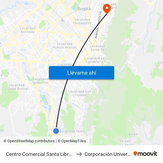 Centro Comercial Santa Librada (Av. Caracas - Cl 74c Sur) (A) to Corporación Universitaria Iberoamericana map